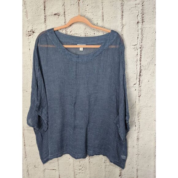 Pure Jill J Jill 100% Linen Top Blue Kimono Oversized Plus size 2X  Lightweight B